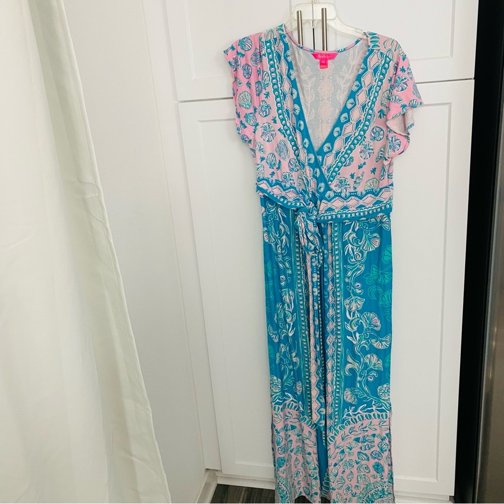 Lilly Pulitzer maxi dress womens XL tie around
